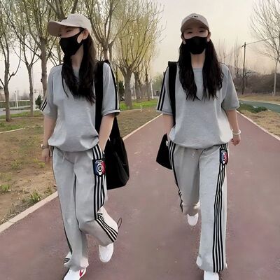 大码女夏季短袖长裤运动两件套