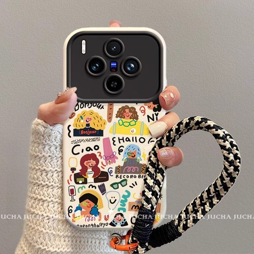 适用vivox200手机壳ins风小众VIVOx100pro带挂链x90卡通涂鸦女孩