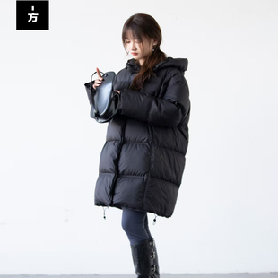 【一方服饰】冬季新款云朵感90白鸭绒外套中长款连帽泡芙羽绒服