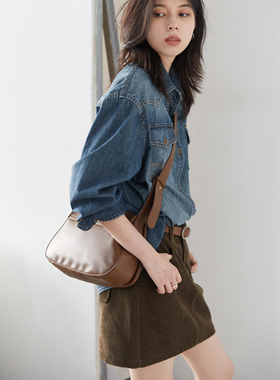 秋新款复古蓝色双贴袋牛仔衬衫做旧水洗长袖衬衣