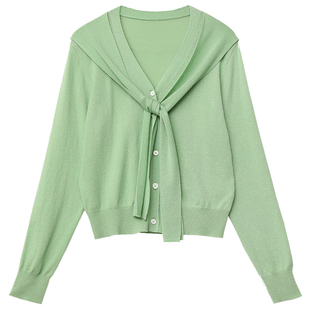 薄款 针织开衫 绵羊毛上衣女 V领飘带长袖 「怀旧学院」秋新款