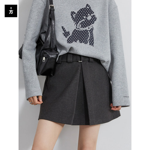 高腰A字仿毛呢半身裙包臀半裙