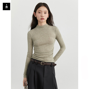 显瘦上衣女 T恤修身 秋冬BI囤莱赛尔羊毛针织打底衫 内搭长袖