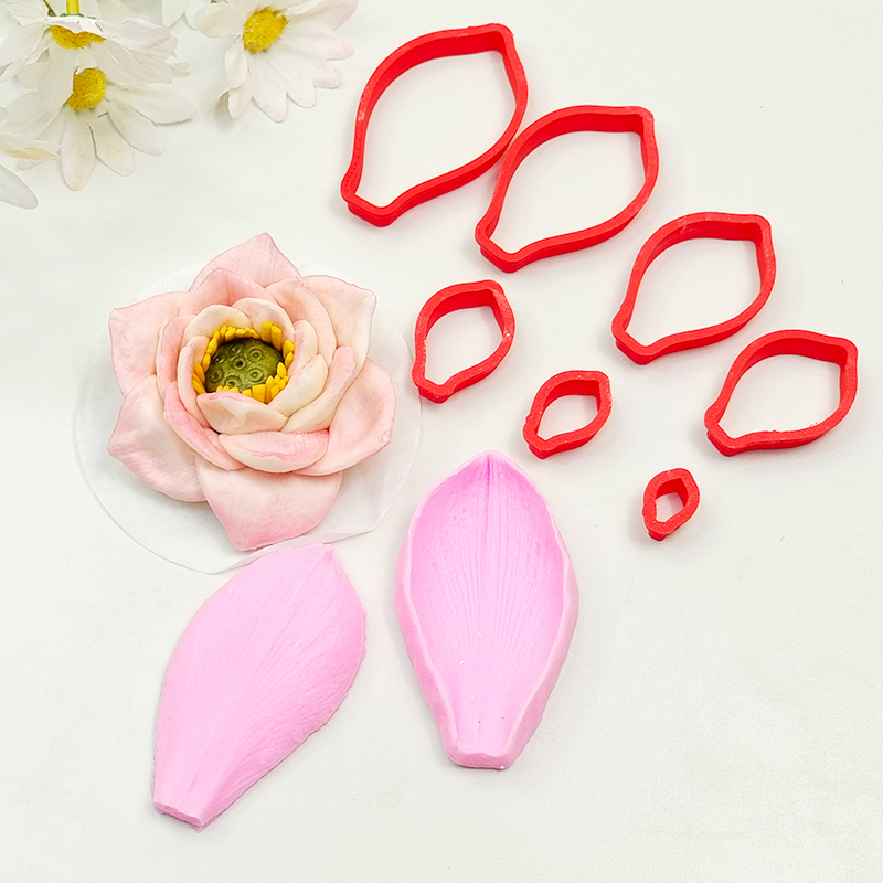 25款荷花百合花瓣模具硅胶花瓣DIY造型翻糖花饽饽切模面食烘焙