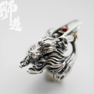 狮造阿努比斯银饰戒指原创S925银戒指个性高级复古男霸气埃及神话