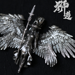 狮造s925纯银四翼大天使·米迦勒吊坠重工挂件复古个性小众银饰