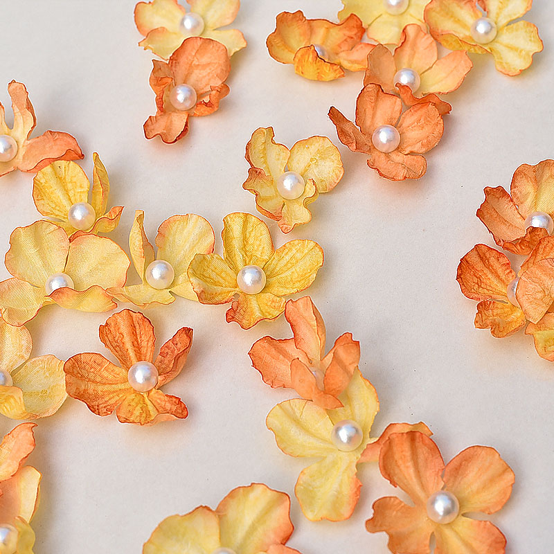 痛包diy材料橘色仿真花瓣焦边绣球花片 手工diy古风绢花头饰发簪图片