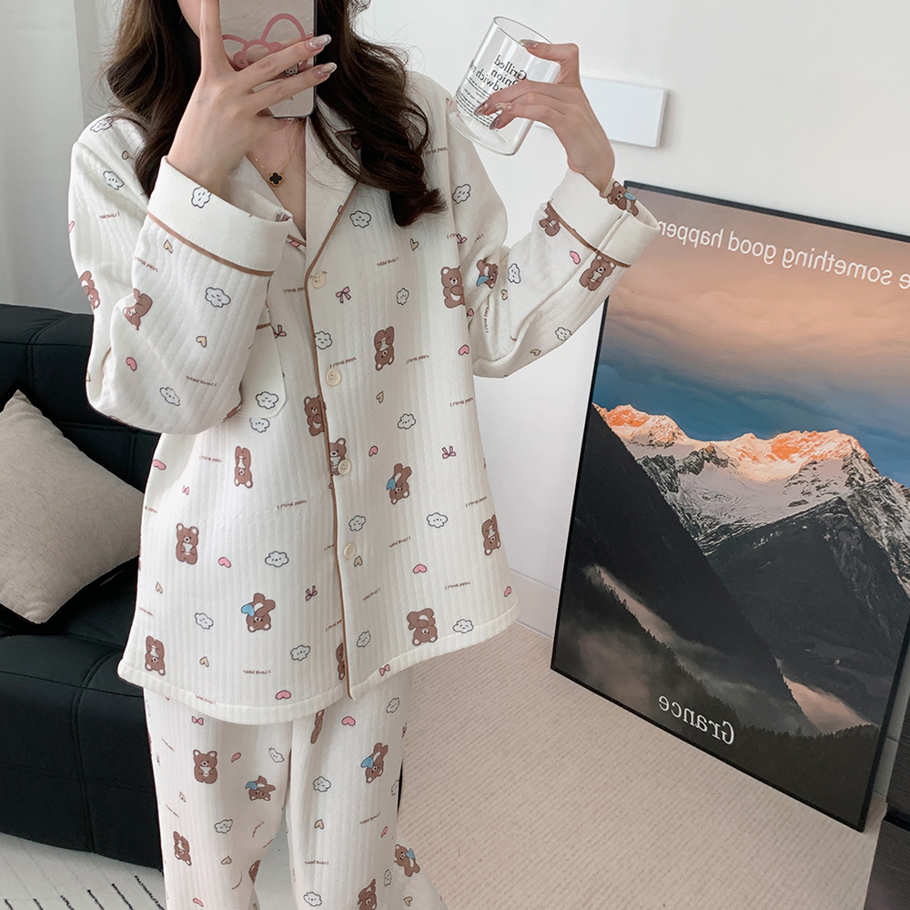 秋冬150cm小矮个子女生睡衣夹层空气棉时尚休闲家居服套装xxs码