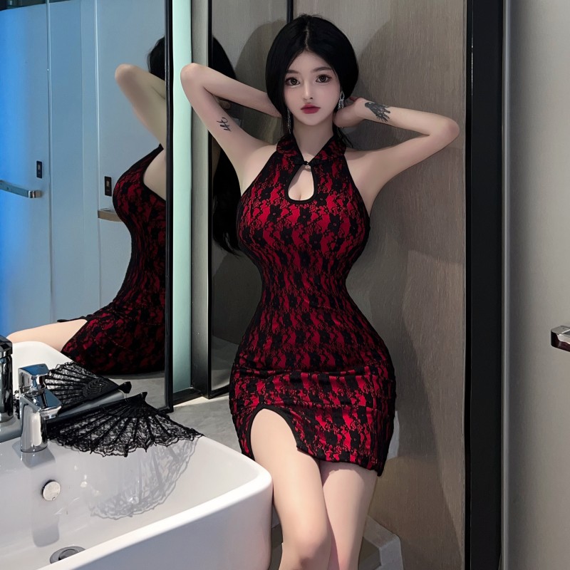 150cm矮小个子性感蕾丝旗袍修身包臀短裙露背连衣裙145加小码xxs