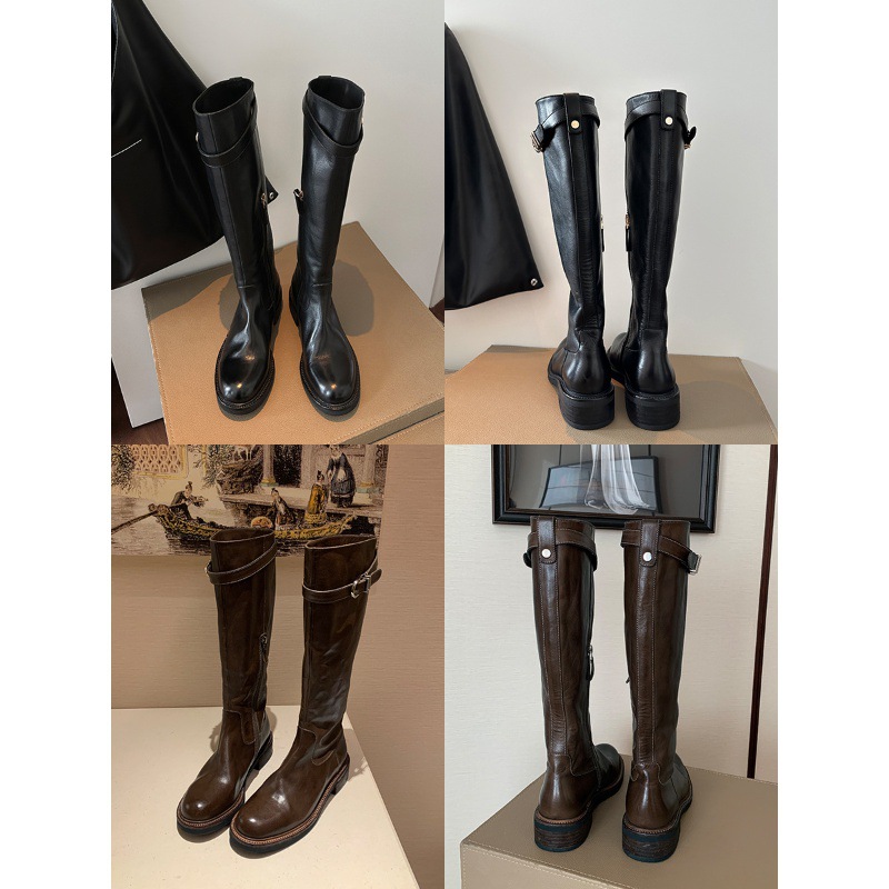 牛皮版葡萄妈同款水洗马皮粗跟厚底增高显腿直长筒靴女秋冬骑士靴