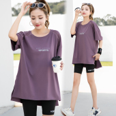 半袖 胖mm宽松跑步健身瑜伽服遮屁股上衣 速干大码 中长款 t恤女夏季