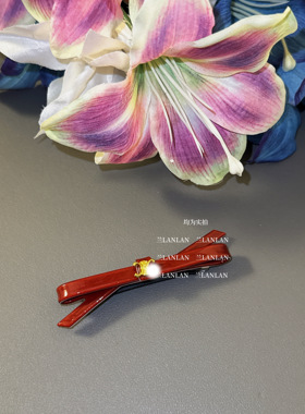 【兰LANLAN】端庄优雅～红色细边蝴蝶结发夹刘海夹后脑勺发夹