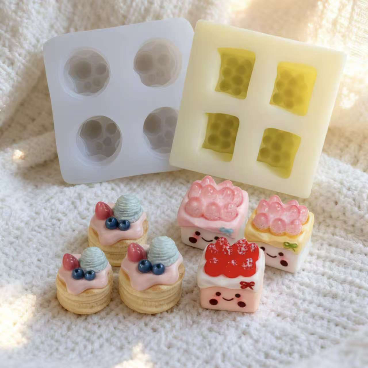 小鼻嘎捏捏硅胶模具草莓冰淇淋芙蕾蛋糕迷你可爱手工DIY硅胶模具