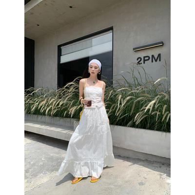 重工花边镂空绣花高腰半身裙