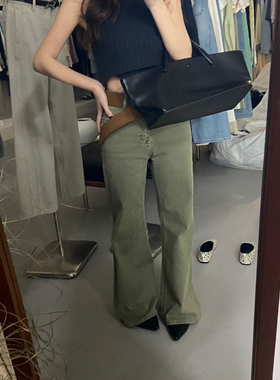 WH JIA早春美式复古水洗做旧净版微喇牛仔裤女百搭高腰显瘦长裤子