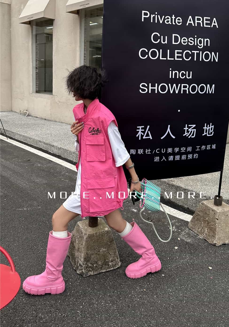字母刺绣口袋工装马甲外套