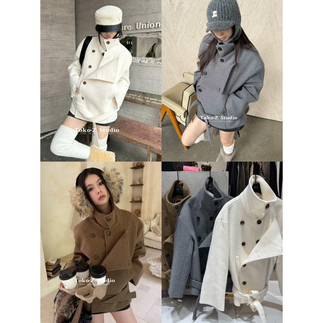 羽绒服内里大翻领廓形毛呢外套