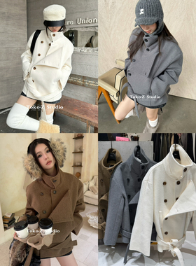 TOKO.Z冬季韩国羽绒服内里大翻领廓形毛呢外套可立领厚款保暖大衣