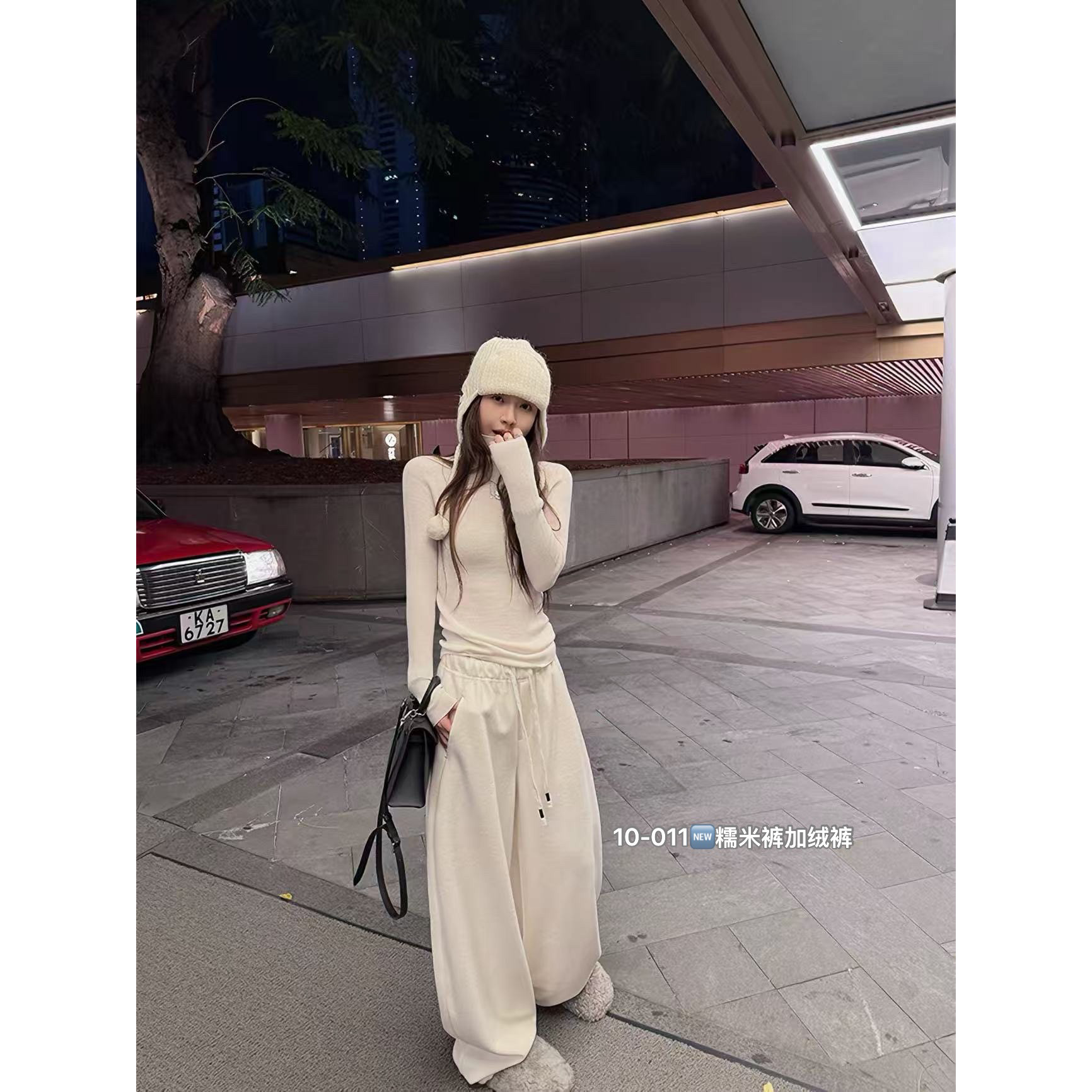 慵懒风加绒抽绳阔腿休闲裤女