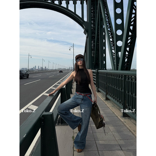 街头水洗直筒宽松牛仔裤女