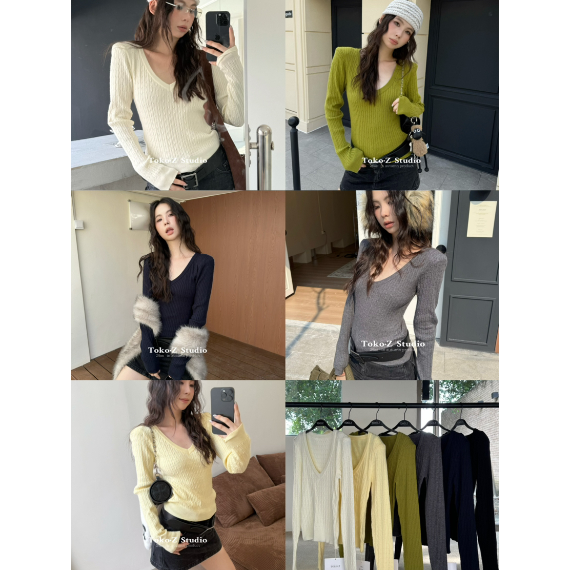 韩版v领麻花长袖针织衫