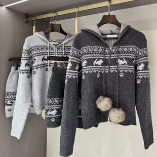 费尔岛连帽长袖 美式 针织衫 毛衣 女 包臀半身裙两件套装 JIA冬季