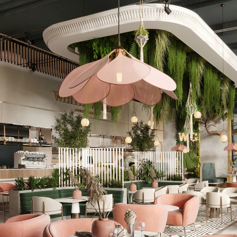 餐厅吊灯侘寂风客厅卧室餐桌灯设计师创意花瓣咖啡厅吧台布艺灯饰,家装灯饰光源,客厅吊灯,淘宝优惠券,粉丝福利购,淘宝优惠卷