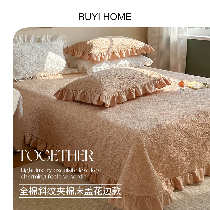 如奕2025年新款全棉斜纹夹棉软床盖床裙款轻奢高级感榻榻米绗缝被