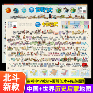 北斗正版 新版 中国简史和世界简史地图2023年版 中小学生历史地图语文地理启蒙儿童版 疆域变化重大时间人物战争建筑时间线轴挂图