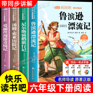 全套4册 完整爱丽丝漫游奇境汤姆索亚历险记骑鹅旅行记鲁滨孙小学生快乐读书吧阅读课外书籍 鲁滨逊漂流记六年级下册必读书原著正版