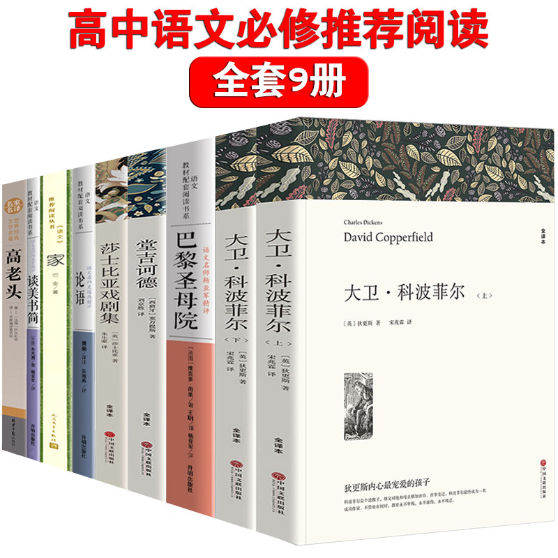 3全套9册 无删减高一语文课外阅读必读书 大卫科波菲尔 论语 家巴金 堂吉诃德巴黎圣母院谈美书简高老头书籍正版高中莎士比亚戏剧集