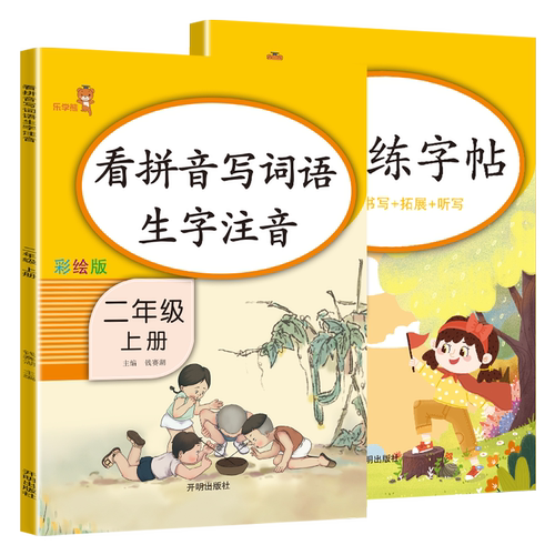 二年级上册下册看拼音写词语同步练字帖人教版小学语文字帖练习手册生字认读字词书写听写训练拓展描红注音每日一练课本写字课课练