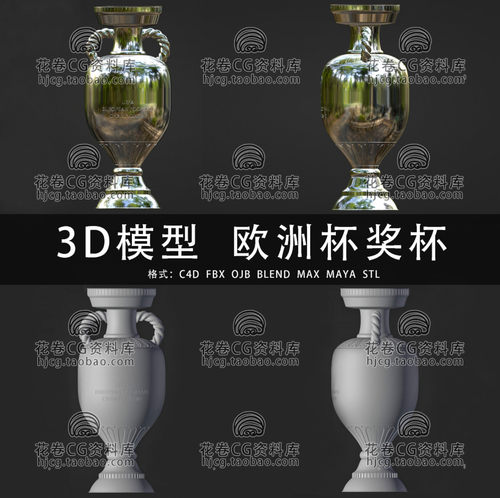 H486-C4D/MAYA/3DMAX三维 足球2024欧洲杯奖杯 3D模型素材 可打印