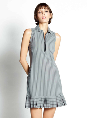 PleatedDressCollar子网球无袖立领hirt女leeveless连衣裙S