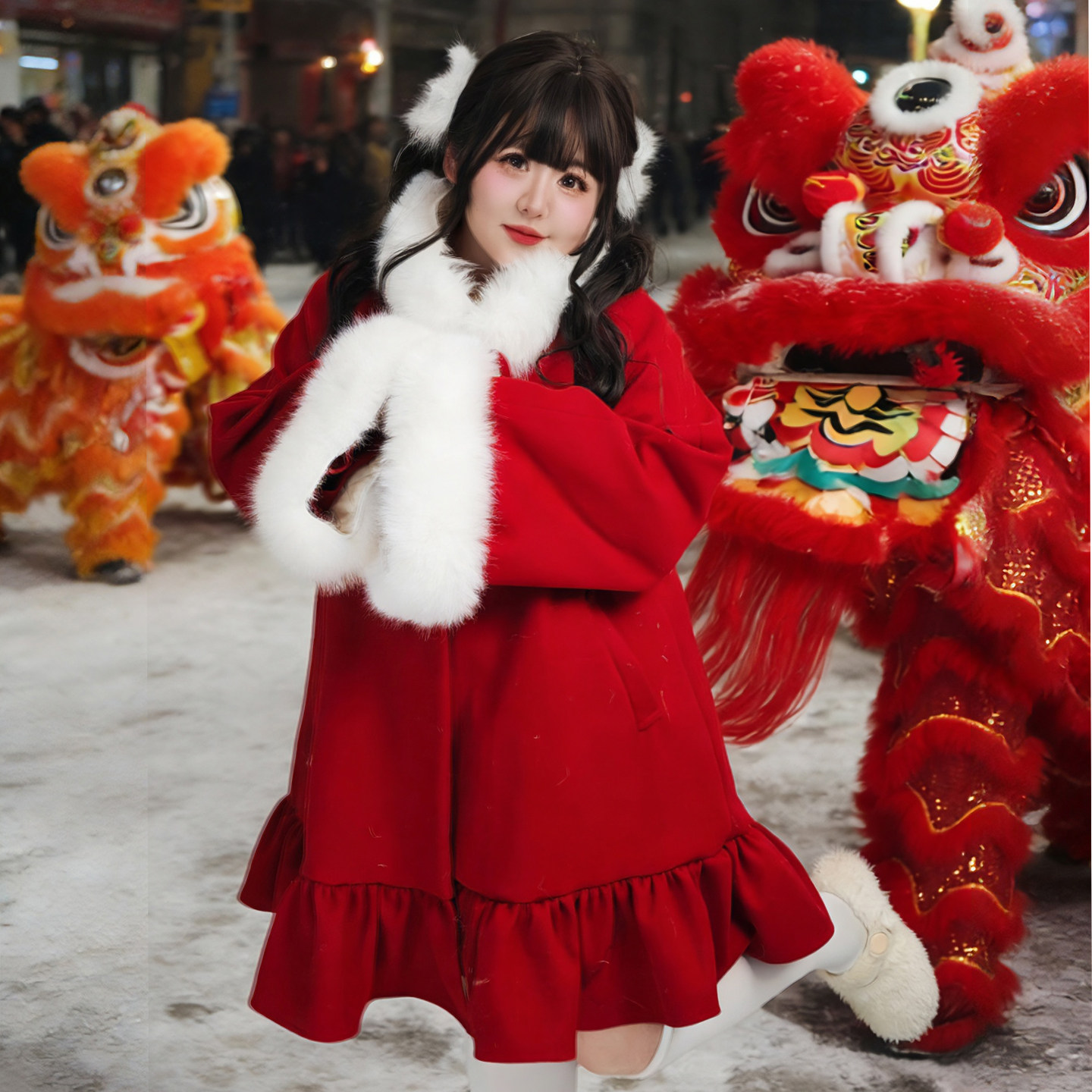 小梦同款唐人街年画娃娃毛领斗篷大衣甜美荷叶边新春讨喜毛呢外套,女装/女士精品,常规大码外套,淘宝优惠券,粉丝福利购,淘宝优惠卷