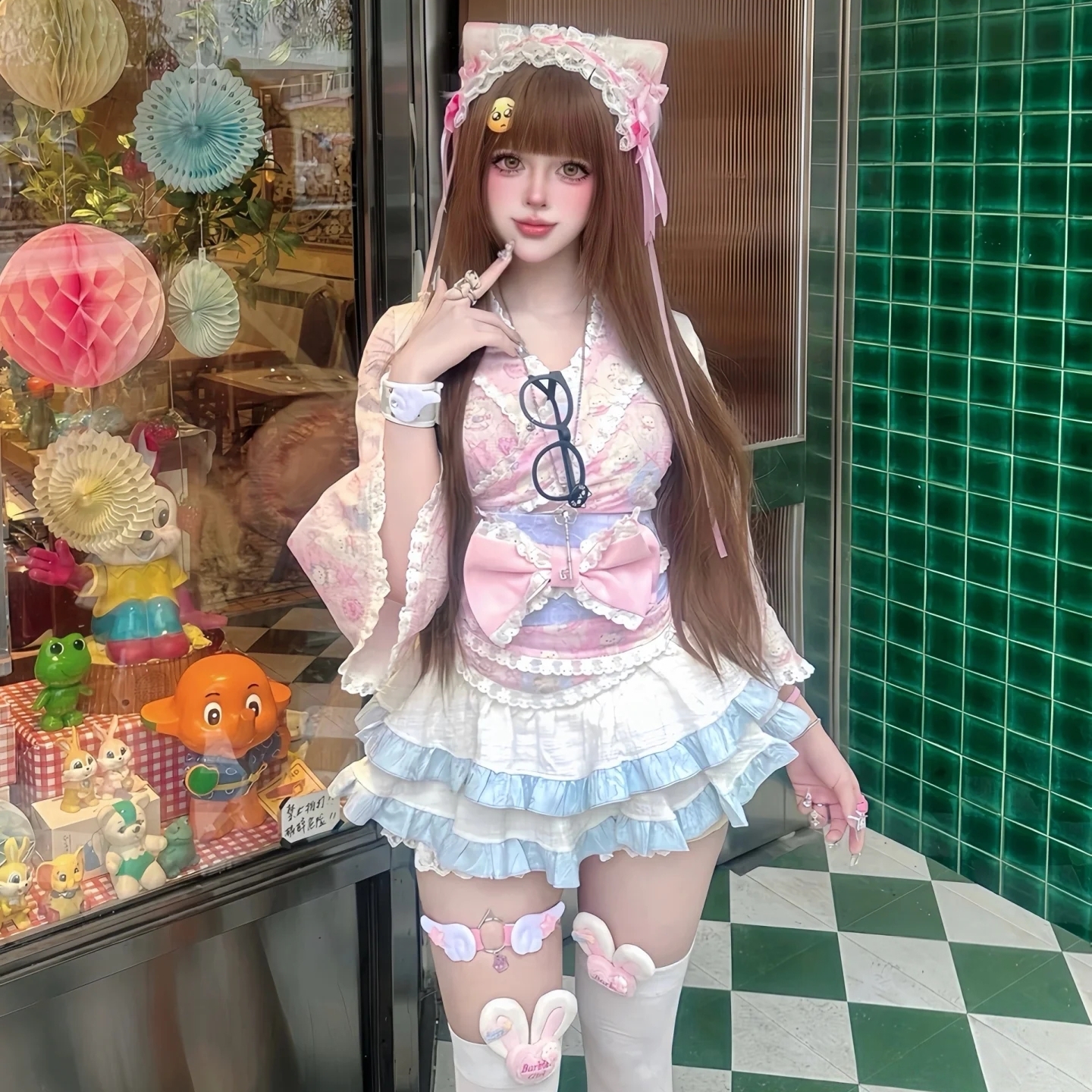 肉肉梦大码定制版甜美可爱软妹套装裙印花粉色少女感上衣蛋糕裙