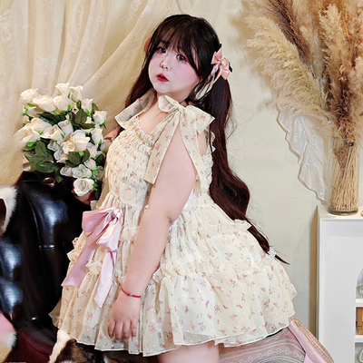 软妹风田园小碎花蝴蝶结吊带裙