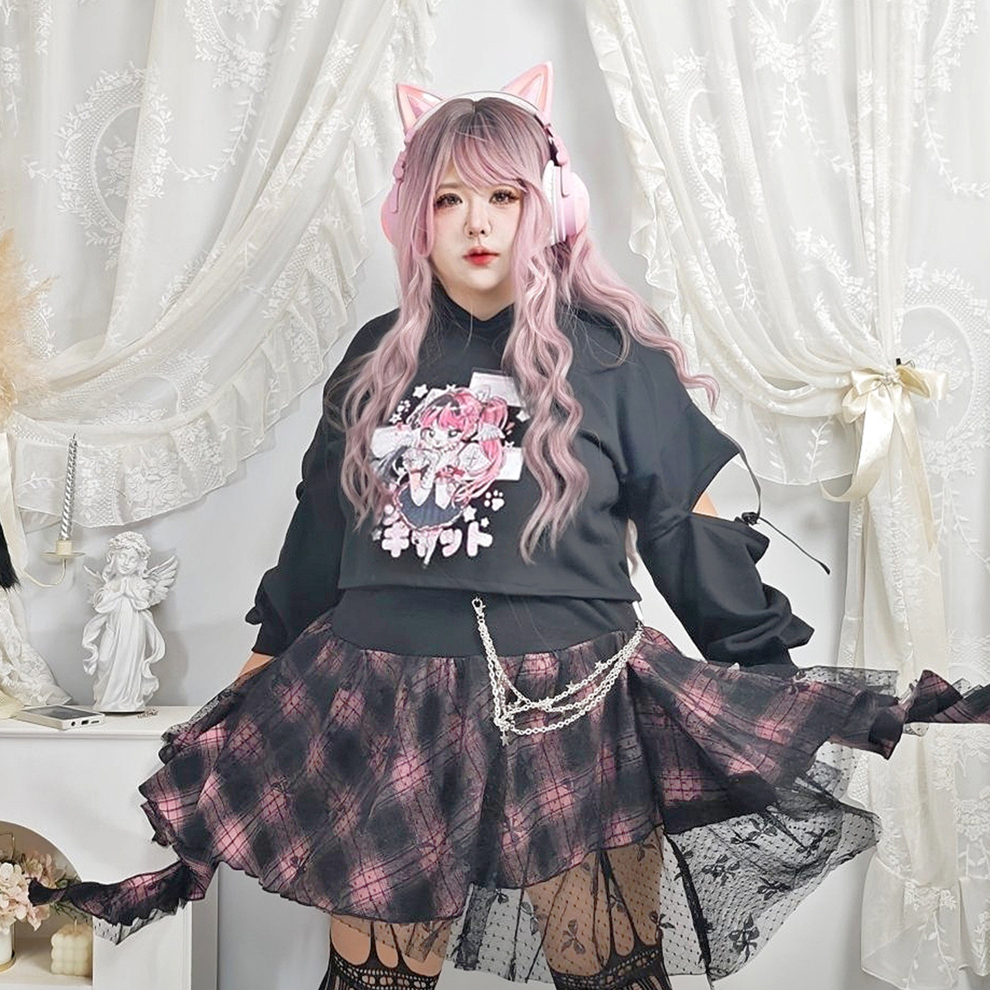 大码亚文化甜酷蕾丝y2k辣妹套装