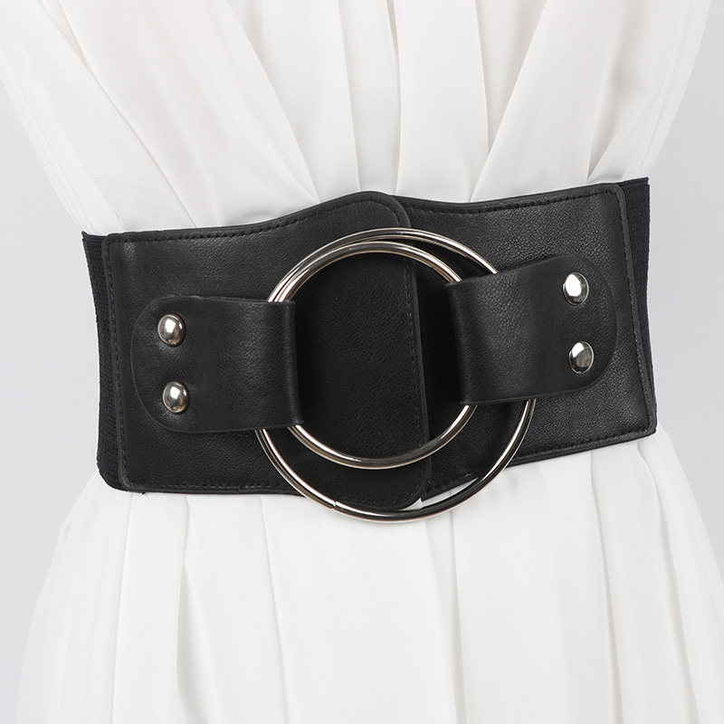 韩版超宽女式腰封百搭时尚经典圆圈装饰腰带裙子松紧弹力收腰显瘦