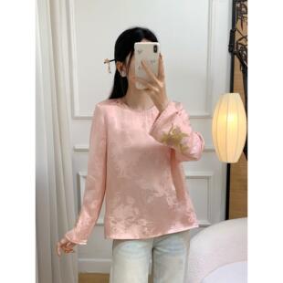 新中式重工钉珠提花衬衫2025冬季新款国风禅意气质宽松遮肉上衣女