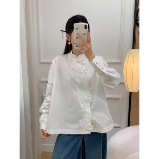 新中式国风重工刺绣立体花衬衫女2025年冬季新款盘扣显瘦洋气上衣