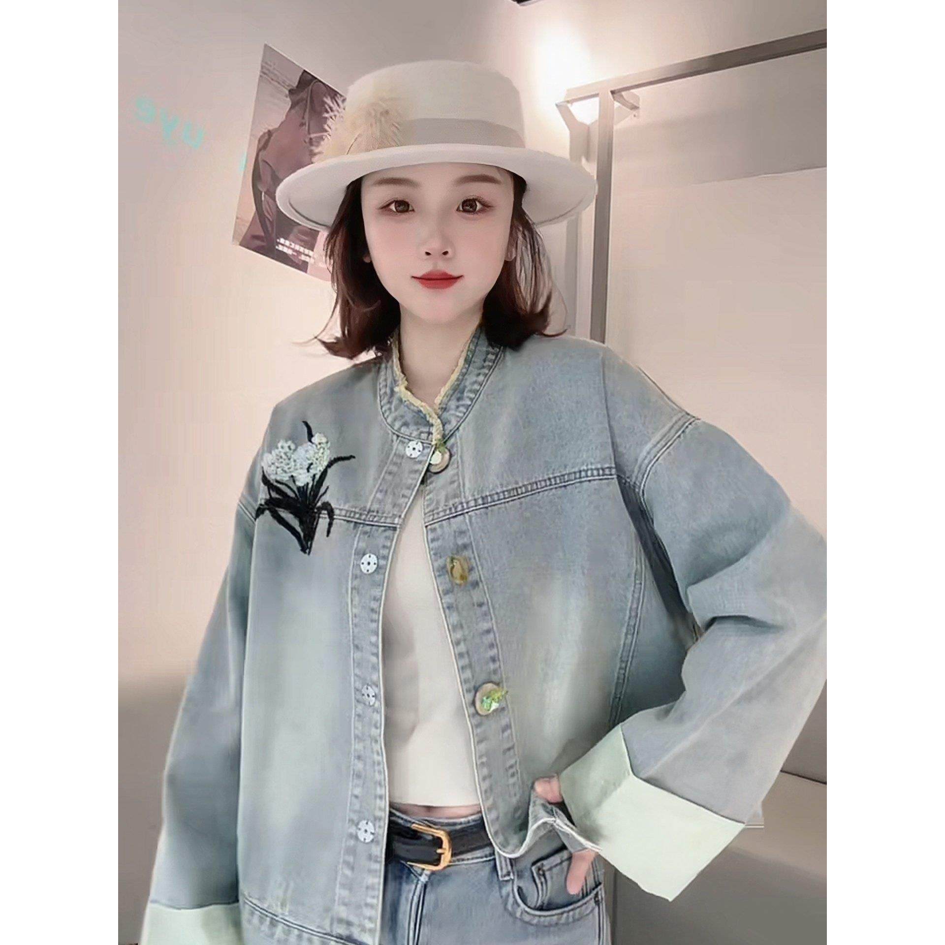 新中式国风重工刺绣亮片牛仔短外套女2026年春季新款休闲百搭上衣,女装/女士精品,短外套,淘宝优惠券,粉丝福利购,淘宝优惠卷