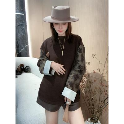 新中式复古设计感拼接卫衣2025年秋季新款国风提花宽松遮肉上衣女