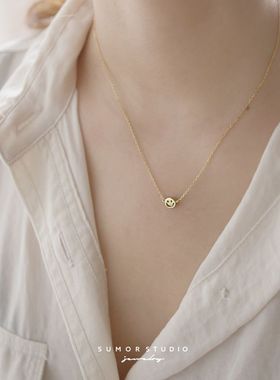 爆款笑脸电镀银项链女款轻奢小众ins锁骨链高级感生日礼物送女友