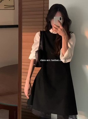 class韩国直邮122306 OUNCE 韩代2025款  气质欧根纱拼接连衣裙