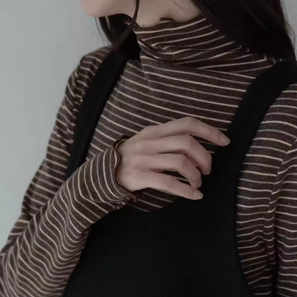 class韩国直邮111910 cullum韩代2025款高领木耳边条纹打底