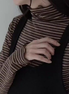 class韩国直邮111910 cullum韩代2025款高领木耳边条纹打底