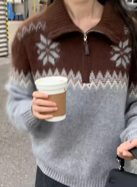 class韩国直邮112314 Sierra韩代2025款羊绒羊毛半拉链雪花毛衣