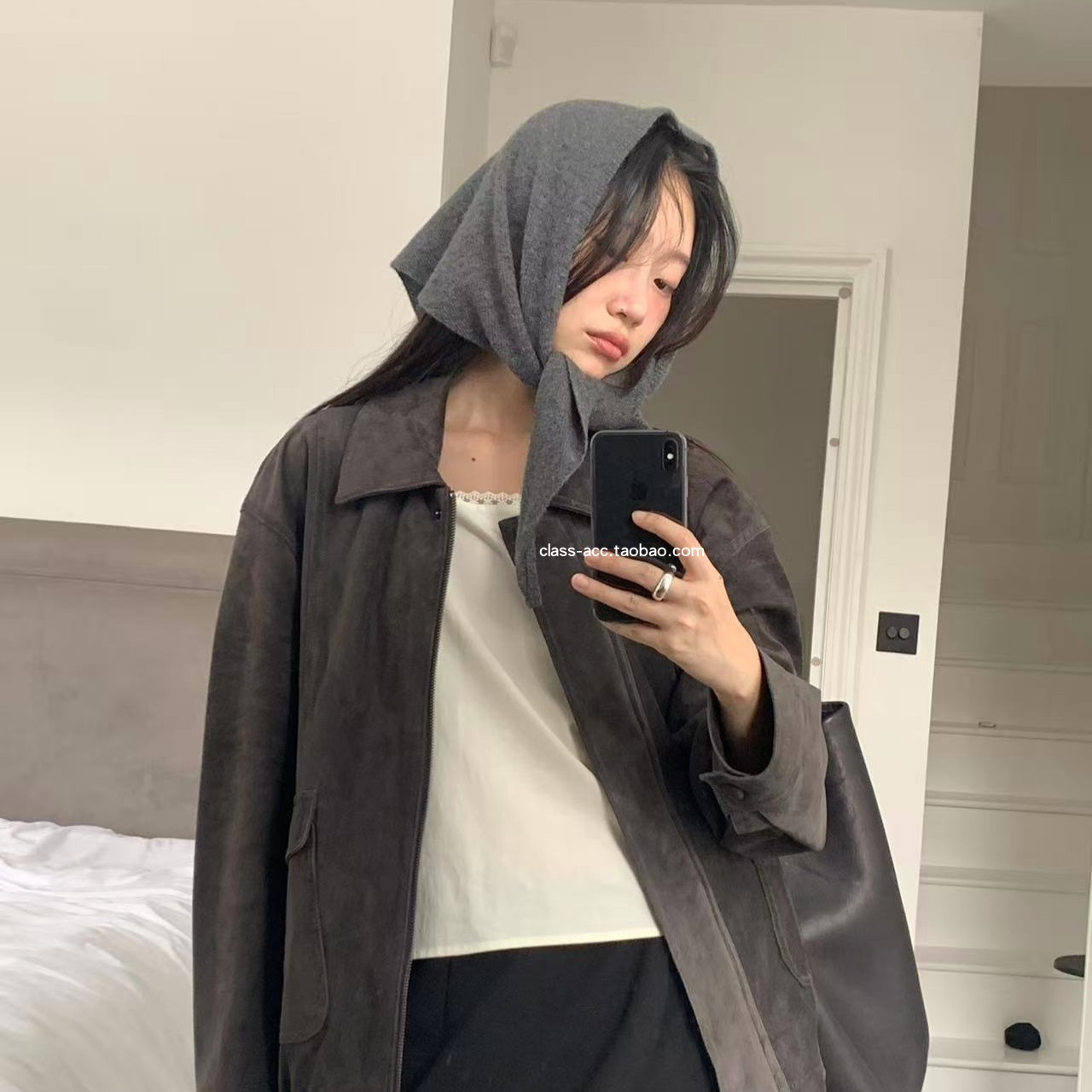 class韩国直邮101914 JINSIM 韩代2025款  针织三角巾披肩/屁帘