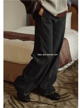 class韩国直邮102303over rich韩代2025  宽松直筒加薄绒牛仔裤